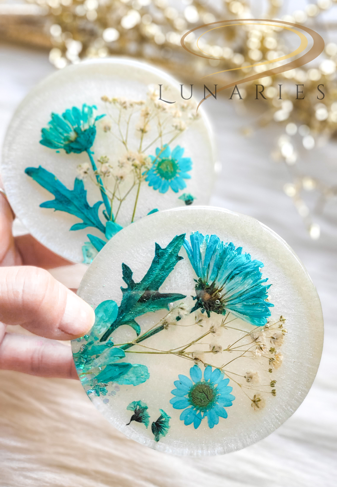 White Pearl & Blue Floral Resin Accent - Image 4