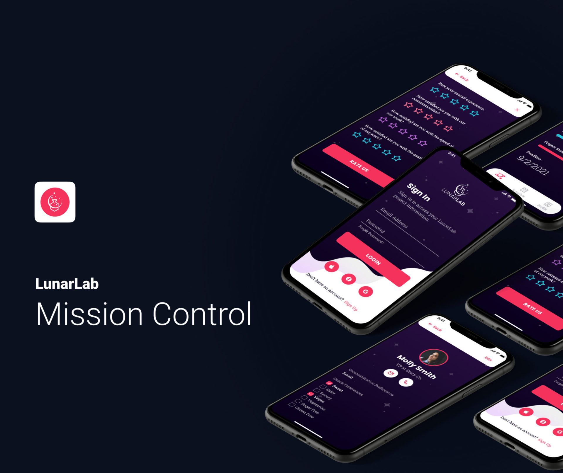 Mission Control UI mobile app mockup