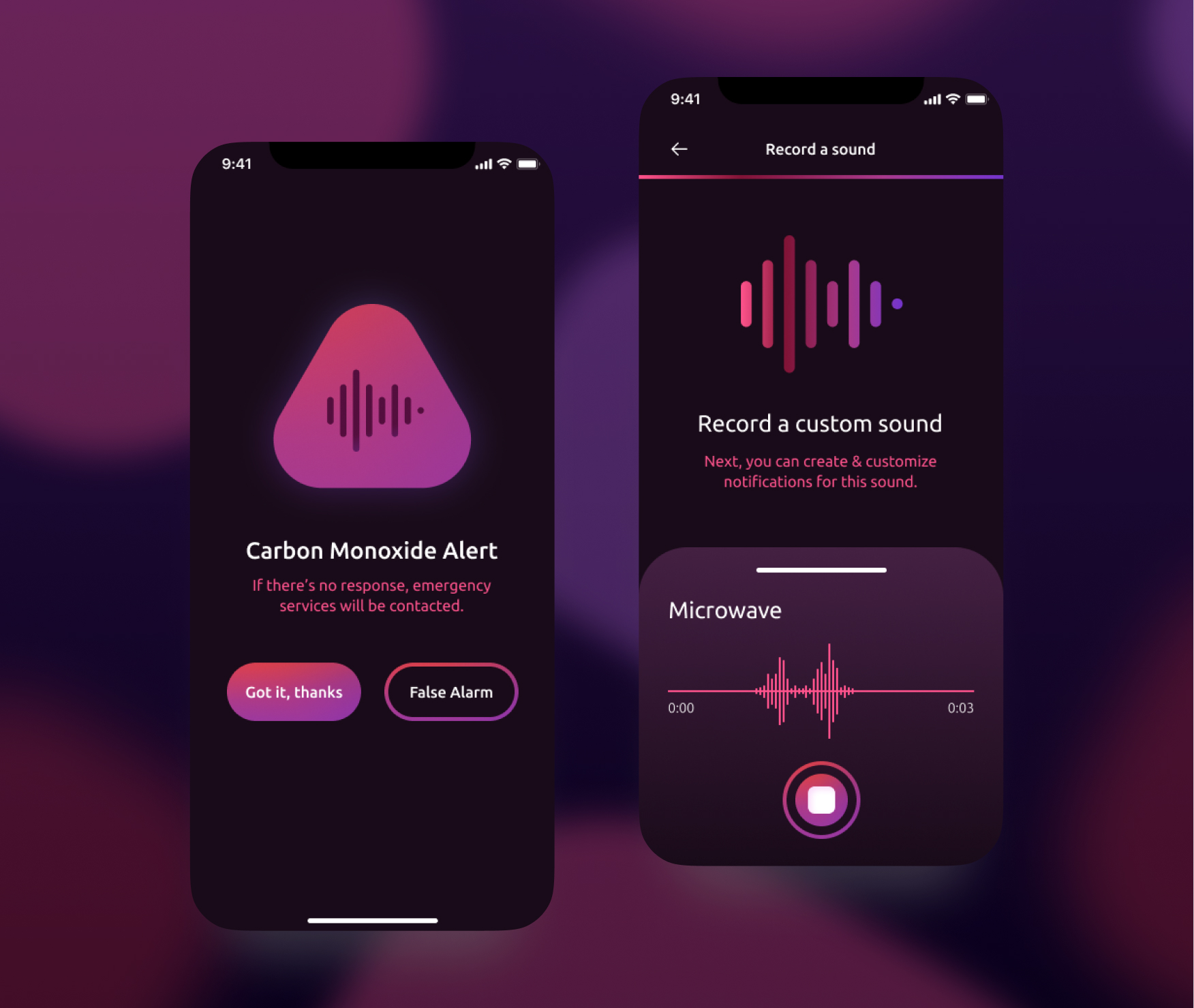 SoundSafe UI design mobile app mockup