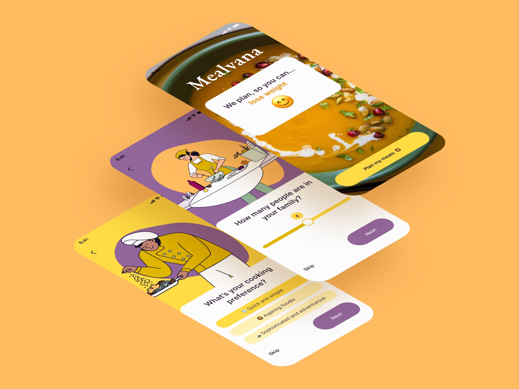 Mockups of Mealvana mobile app redesign