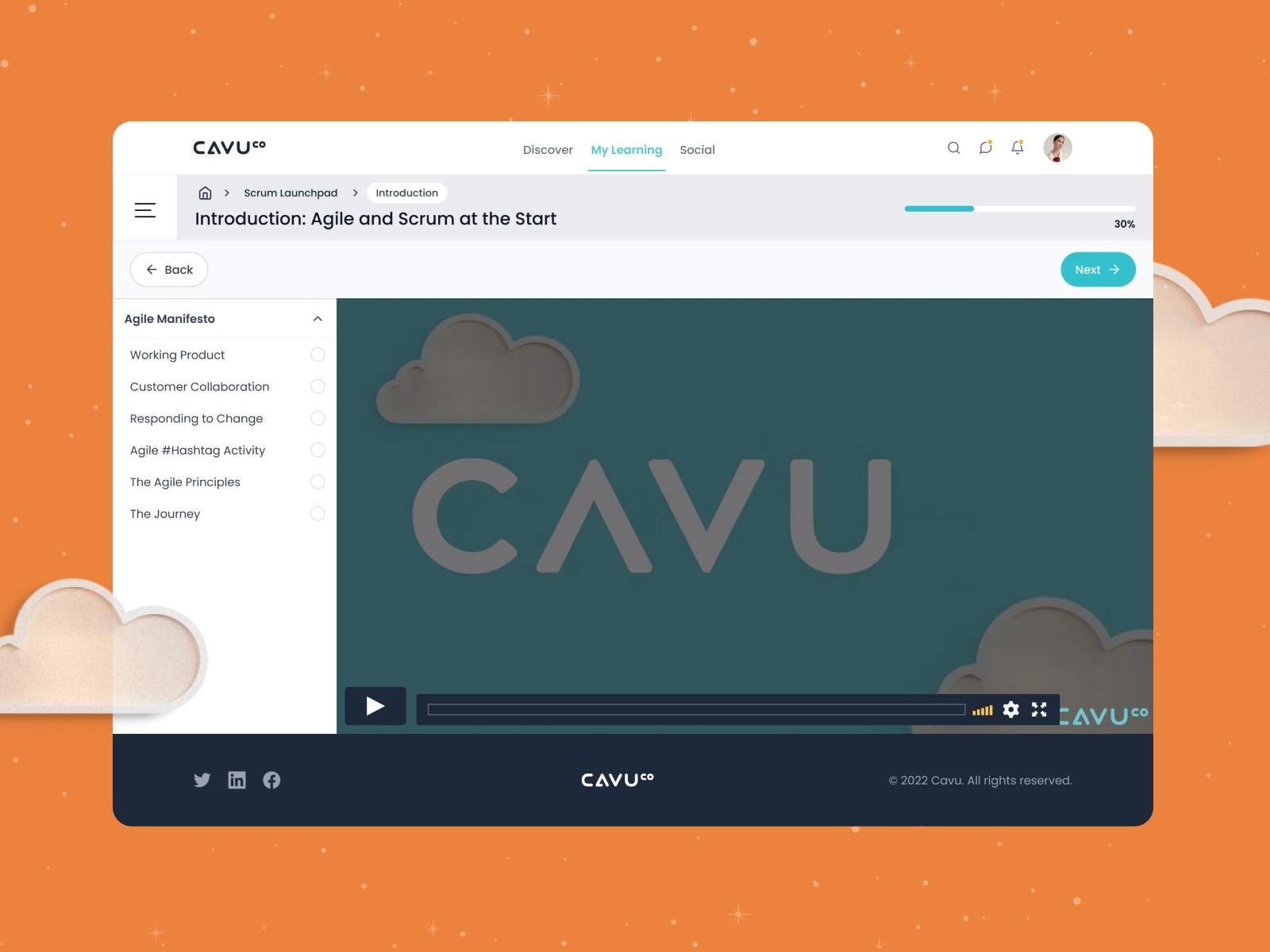 UI mockup of CAVU's learning module