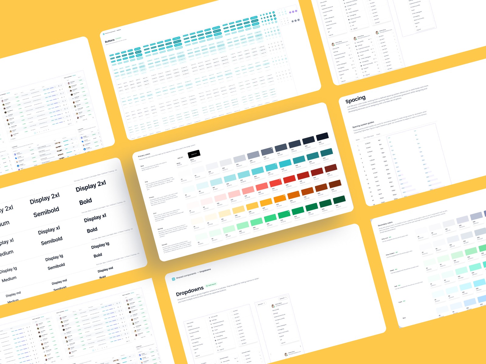 Design System for the CAVU web app on a yellow background