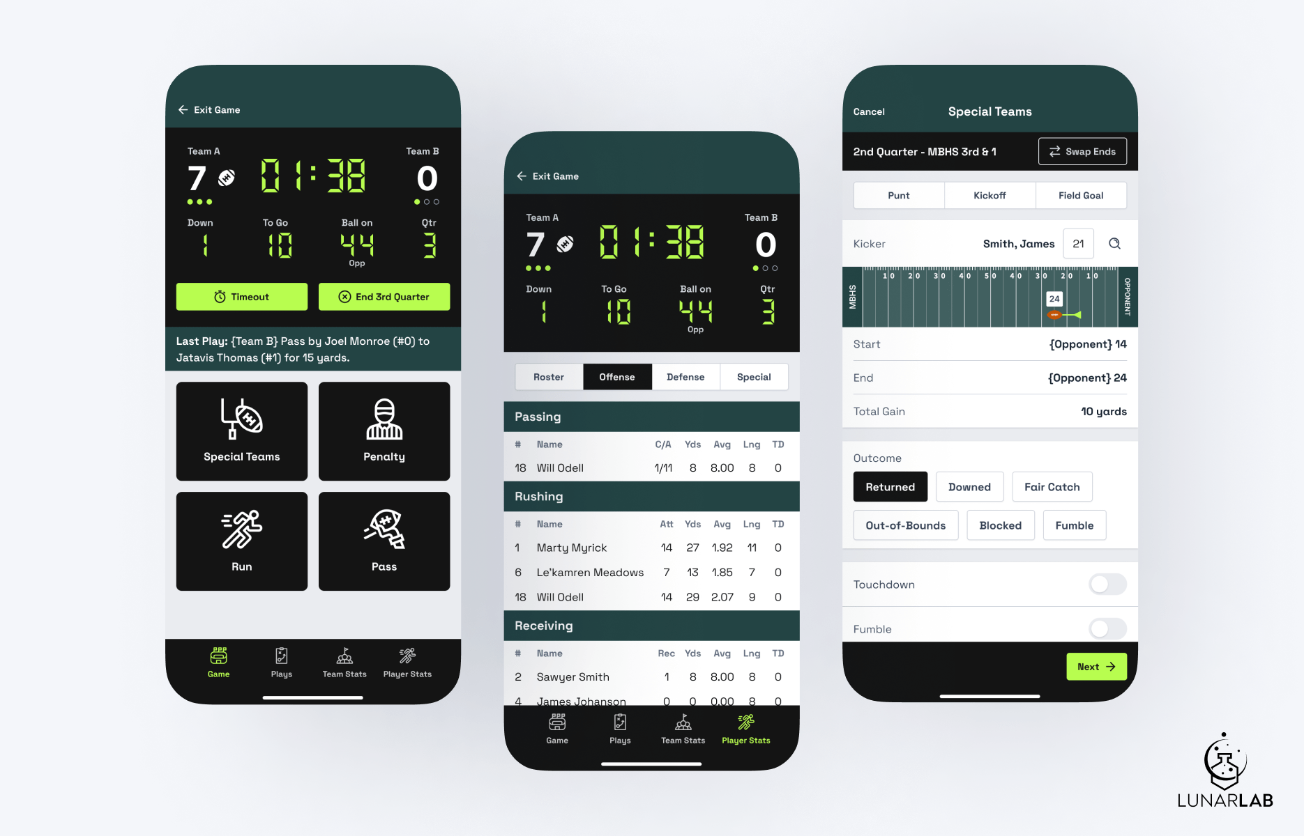 ui design mockups for a football stats app