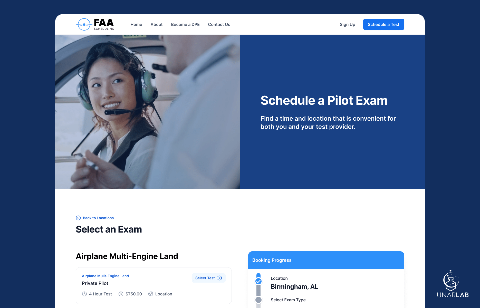 Pilot exam scheduling software mockup