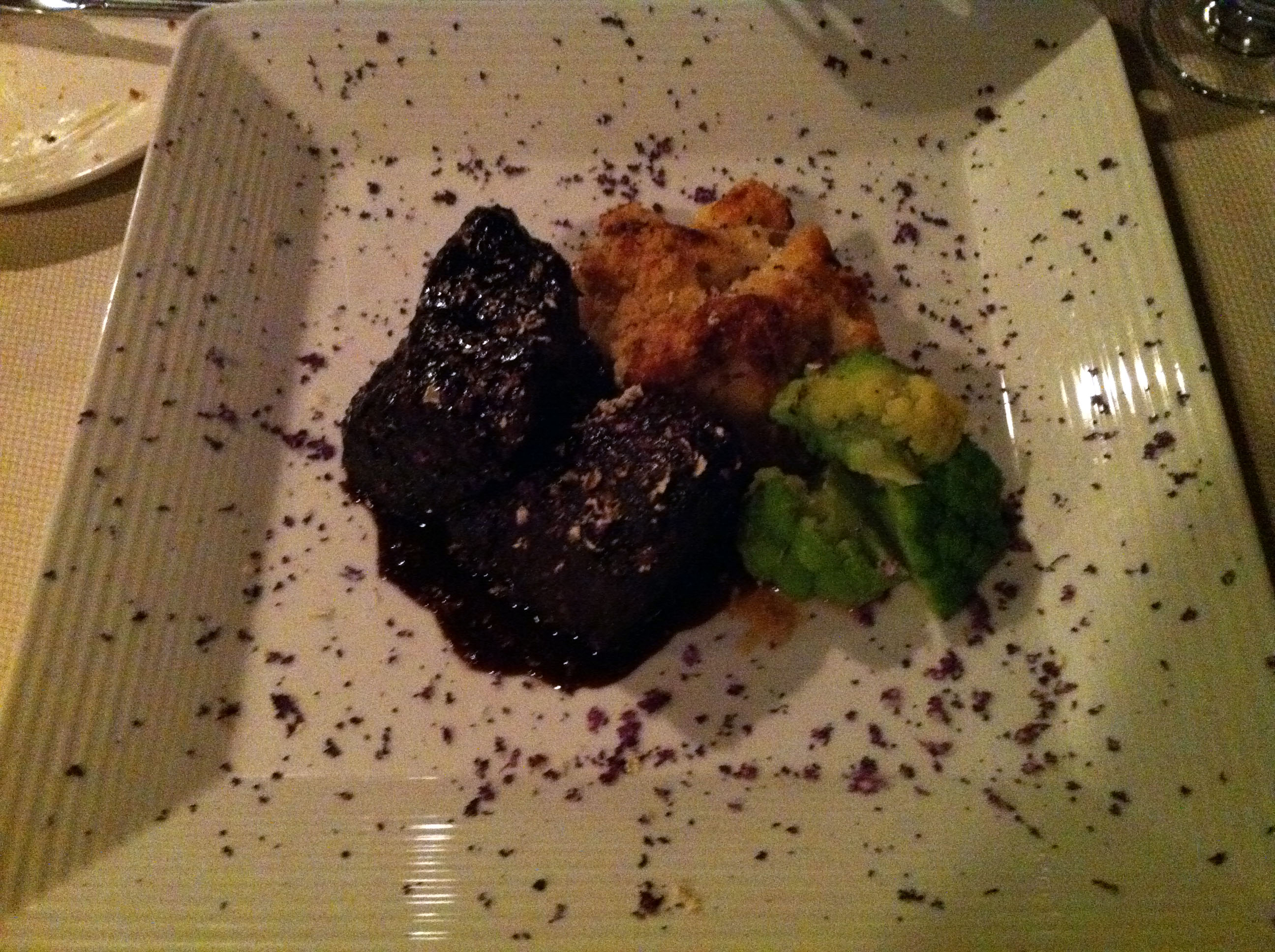 Kobe shortribs, cauliflower gratin, green cauliflower, cauliflower shavings, and horseradish shavings