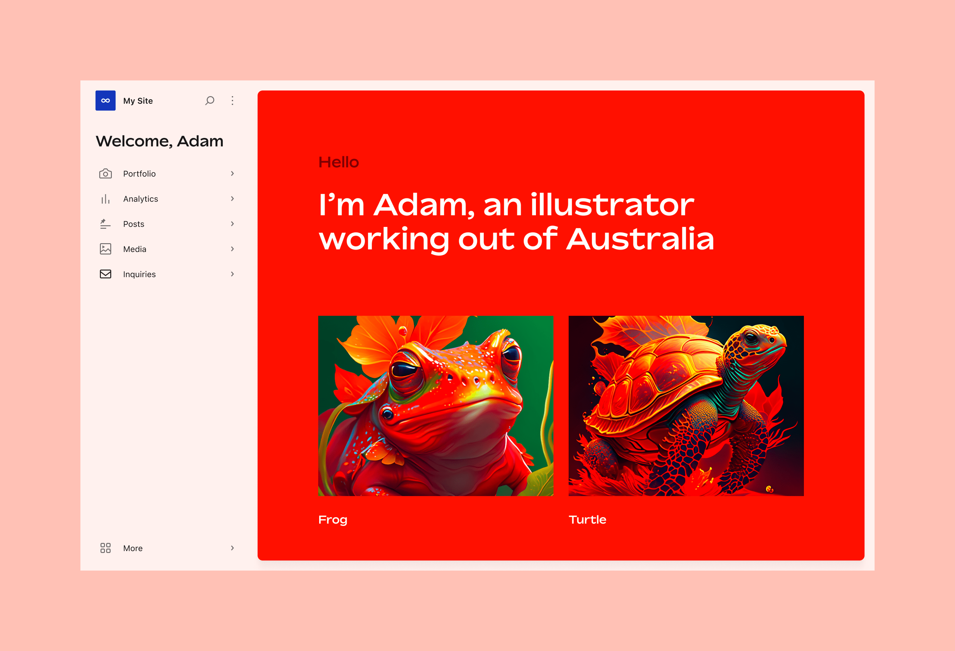 red themed version of admin used for a portfolio focused WordPress