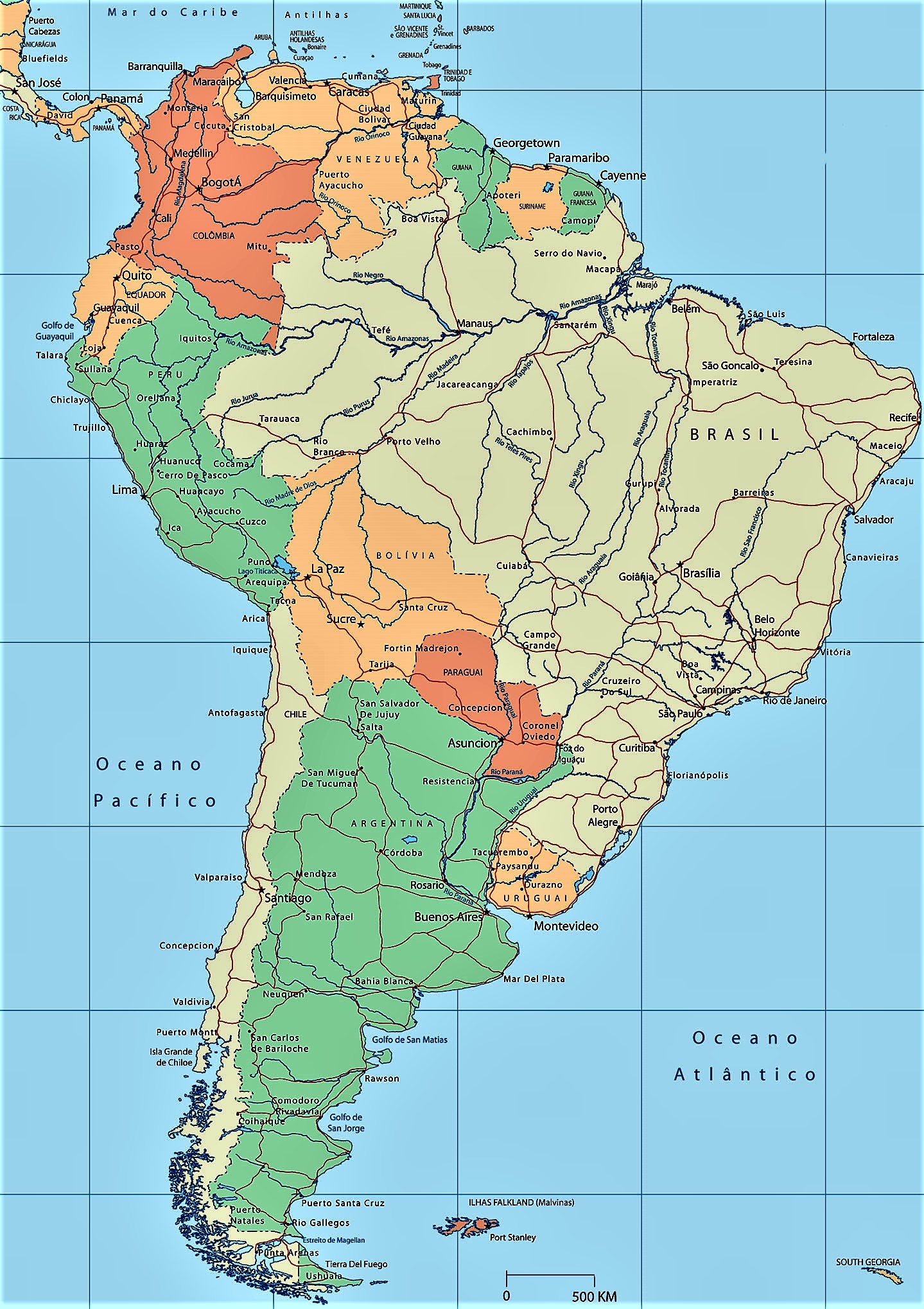 Mapa De America Del Sur Sudamerica Politico Fisico Para Imprimir Otosection 2328