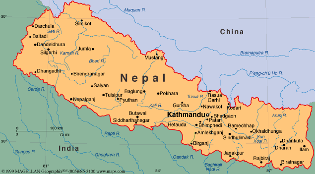 Map of Nepal used to illustrate the story. [PHOTO CREDIT: Bertrand Gorge]
