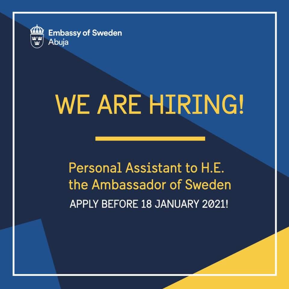 #PTJobs: Swedish Embassy hiring Personal Assistant for Ambassador