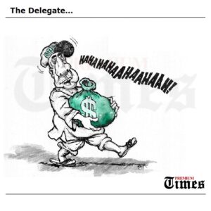 Illustration of delegates collecting money