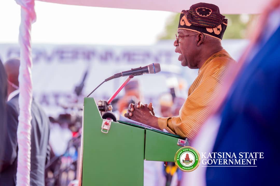 President Bola Tinubu addressing the people during his recent visit to Katsina State.
