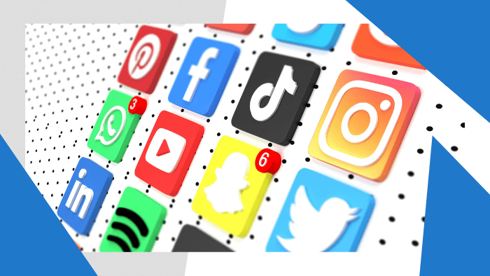 Social media app icons on a dotted background