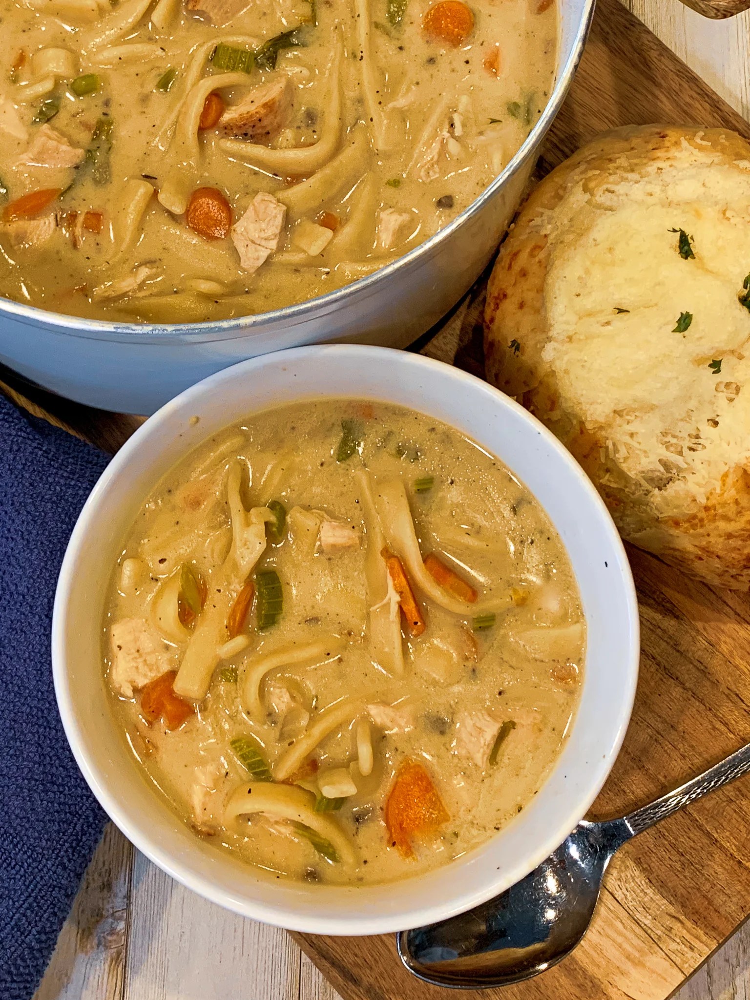 Creamy Homemade Chicken Noodle Soup In A Bowl