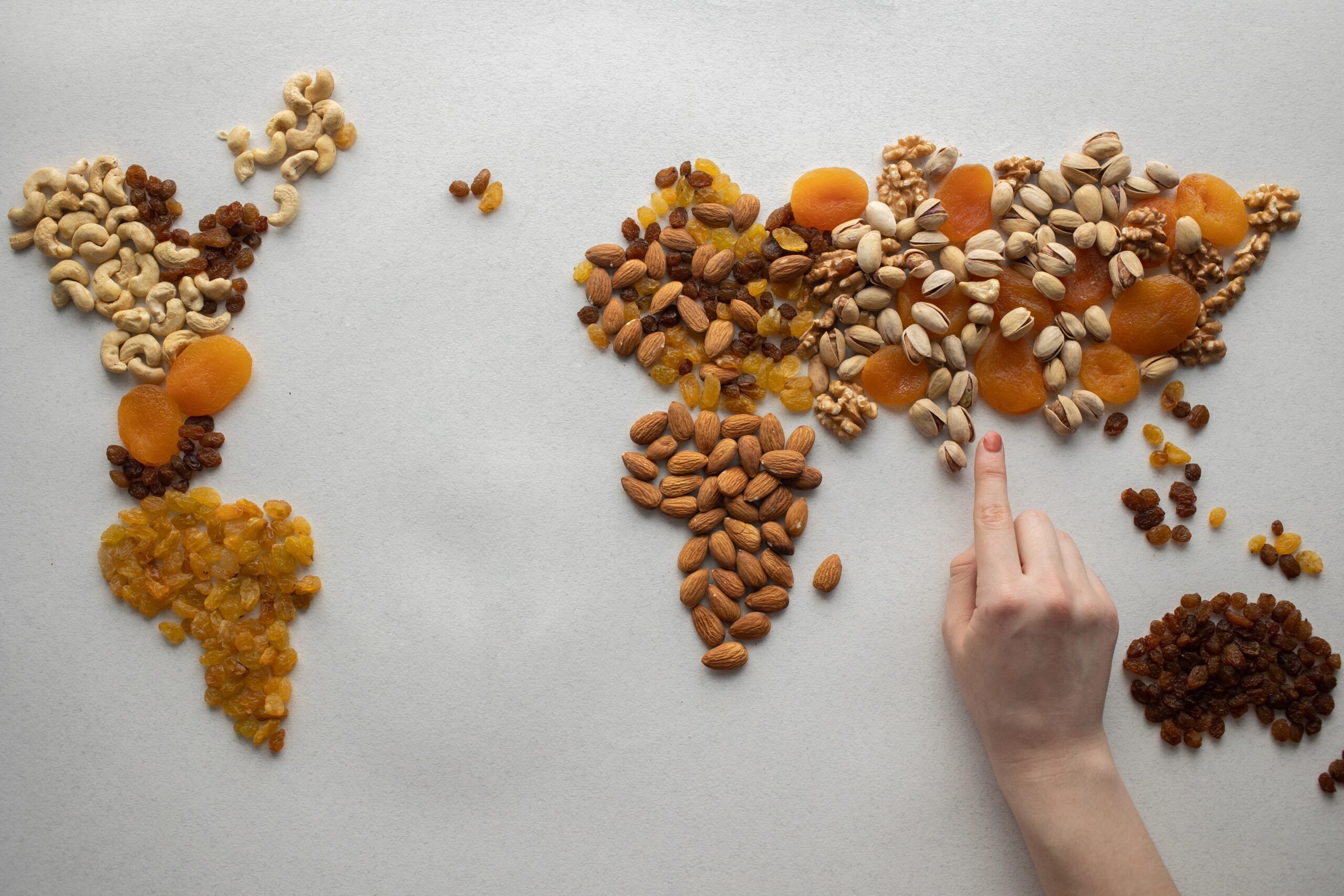 World map made by dry fruits