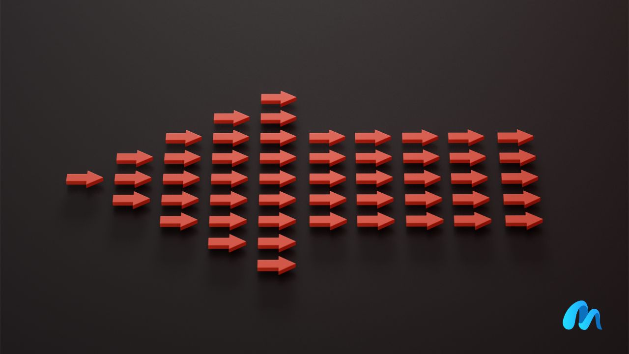 Red arrows make an arrow pointing on opposite direction-life is paradoxical