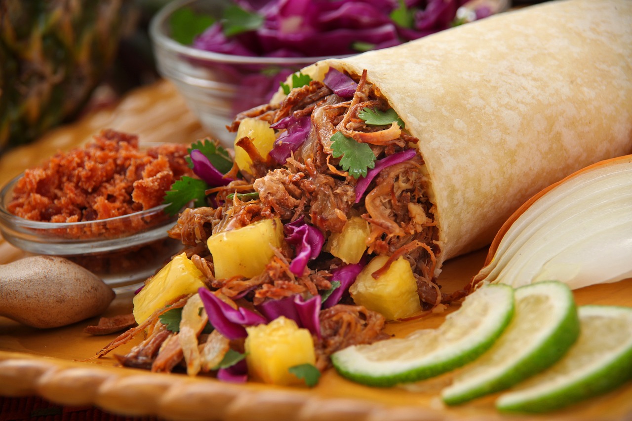 Grilled pineapple pork burrito, mango catfish taco, taco-are breakfast burritos healthy