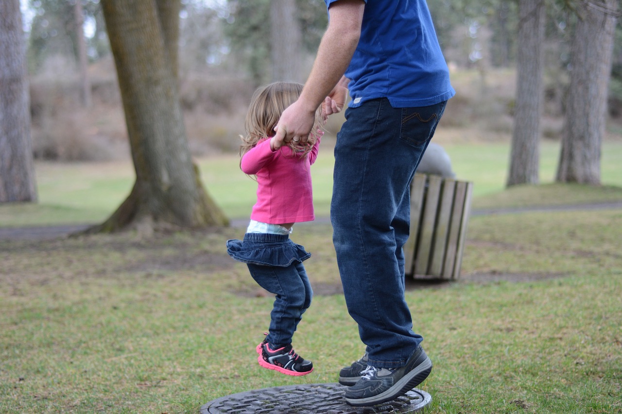 Jump, father daughter, father-stepdaughter and dad duo