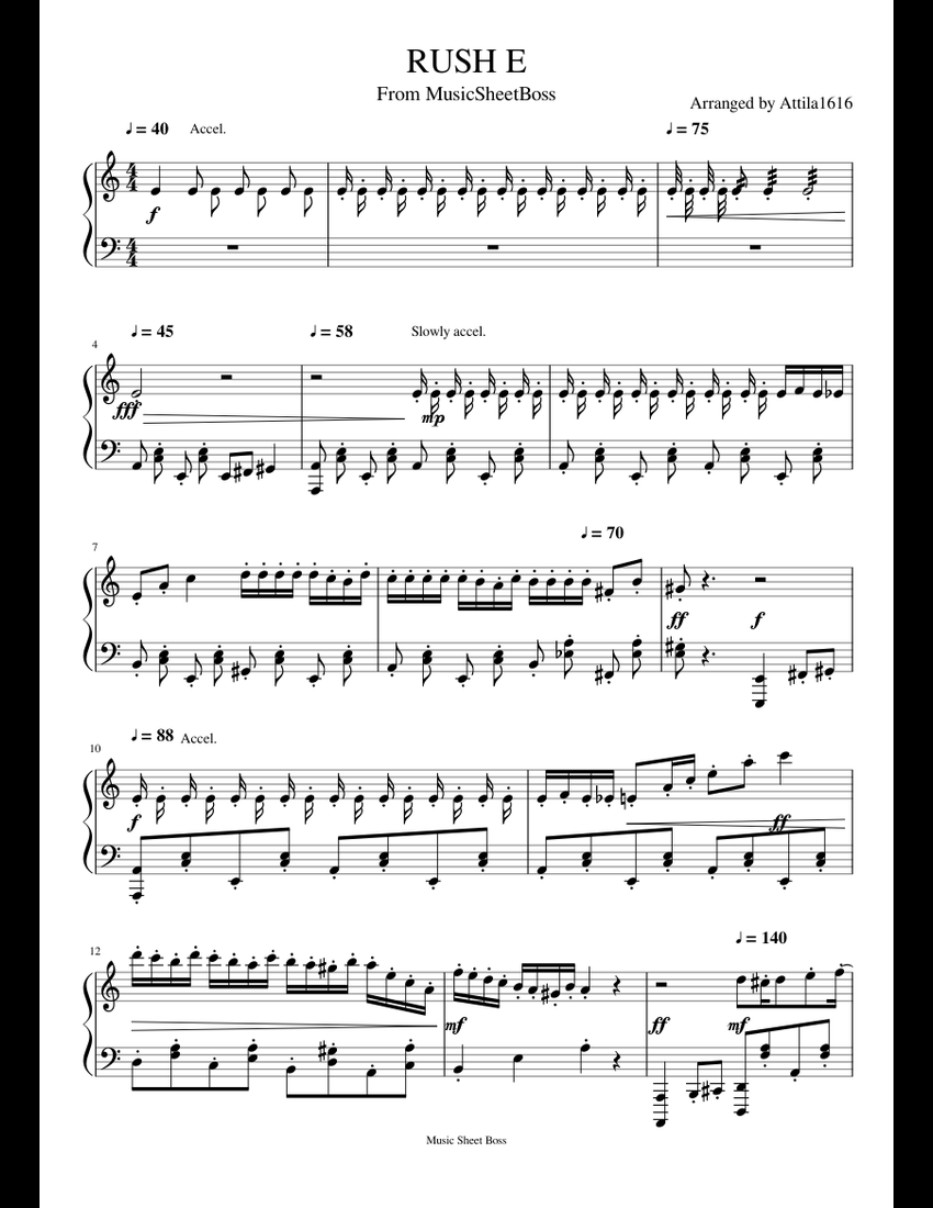 Rush E Piano Sheet Music Boss Rush B Sheet Music Piano Solo In E Bila