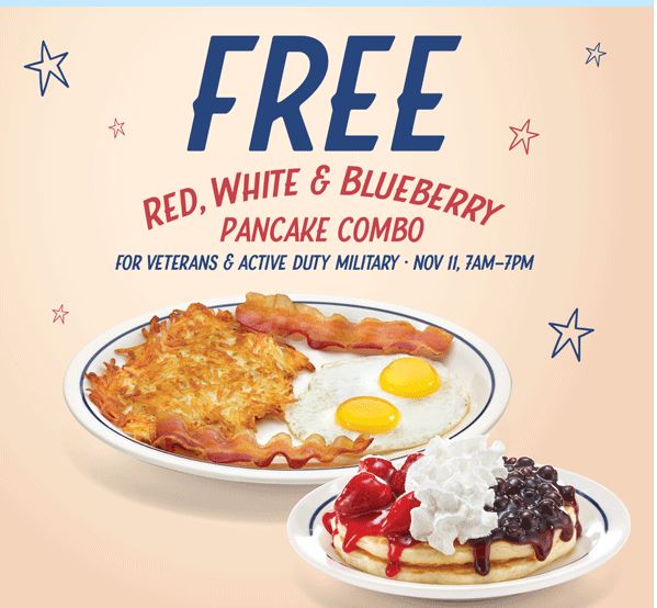 Free Red White Blueberry Pancake Combo Ihop For Veterans Active Duty Military On 11 11 Mwfreebies
