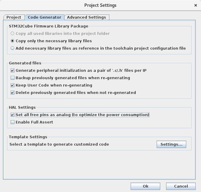 Code generation settings