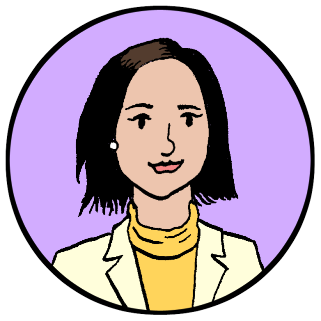 An illustration of District 1 supervisor Connie Chan, a woman in a blazer.