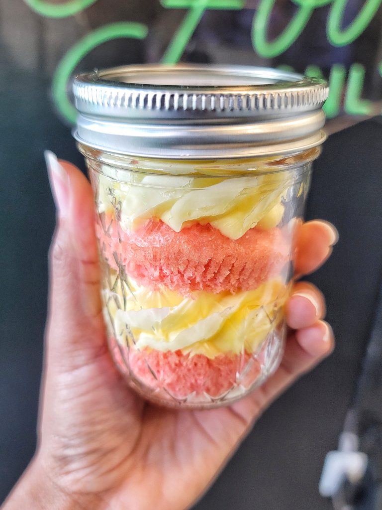 A strawberry lemonade cake jar at Chef Skip in Washington, D.C.