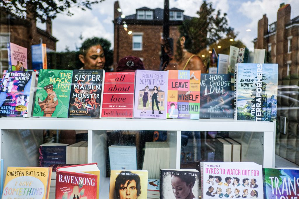 A window display at Little District Books in Washington, D.C.