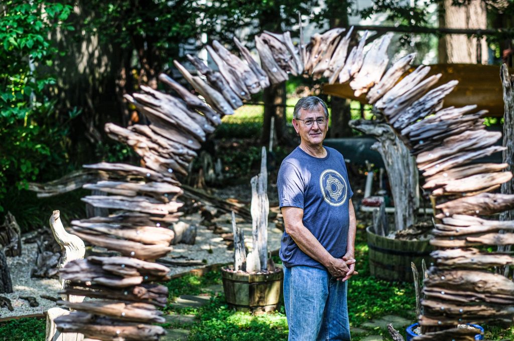 Rick LaRue, operator of Chesapeake Drift Studio, in his Silver Spring yard