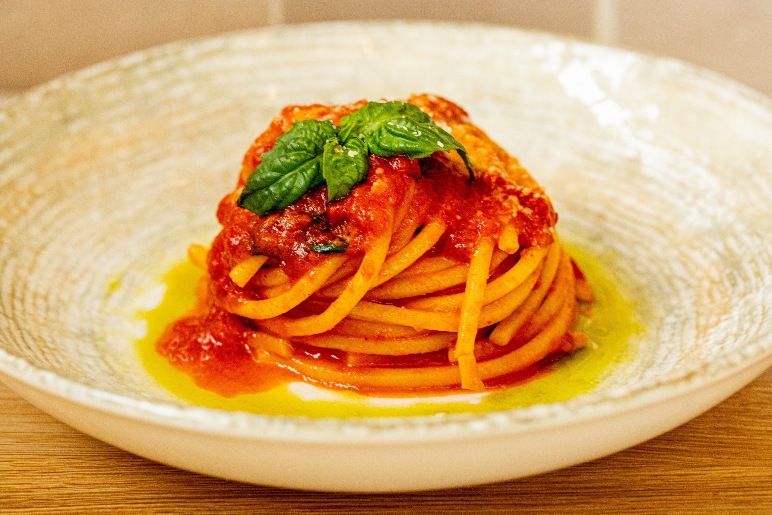 Spaghetti alla chitarra with tomato sauce at Claudio's Table in Washington, D.C.