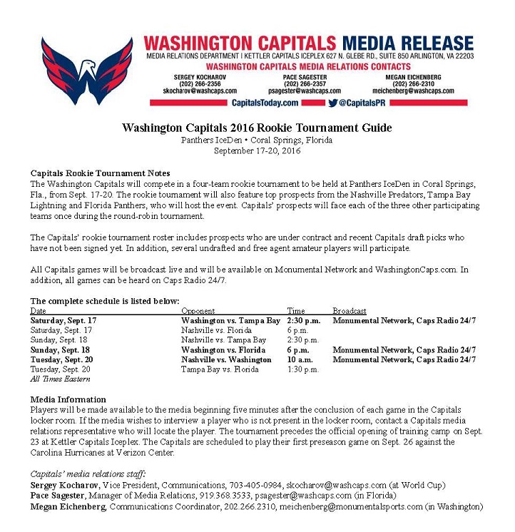 Just Released The 2016 Washington Capitals Rookie Tournament Guide Nova Caps