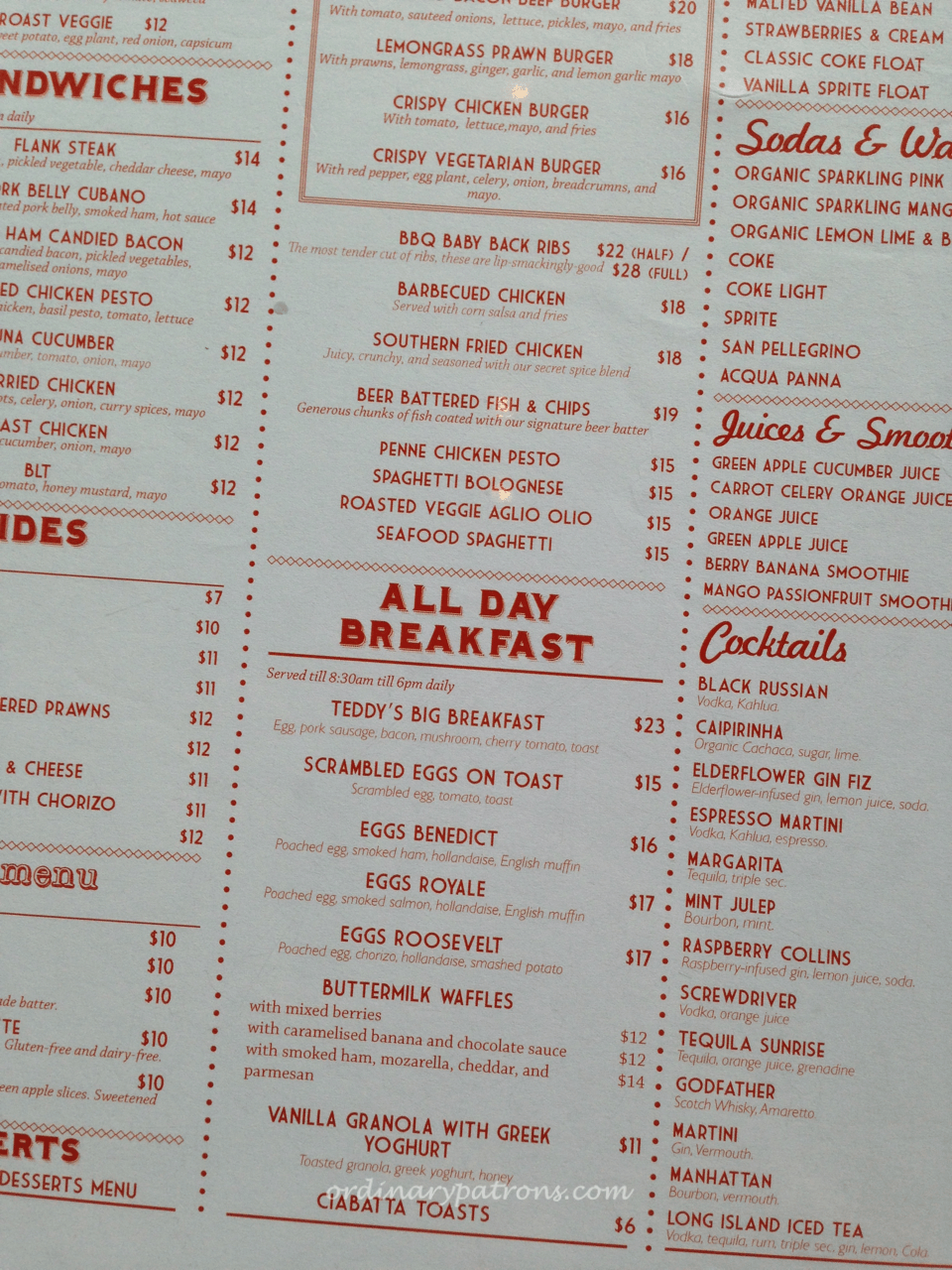 Roosevelt Cafe Menu