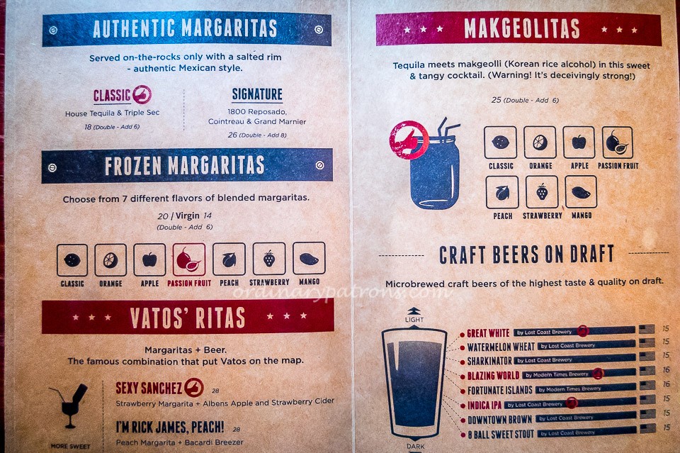 Vatos Urban Tacos Menu