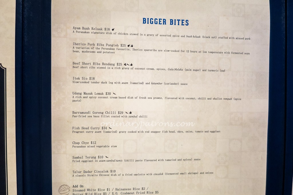 Menu Baba Chews Katong Square