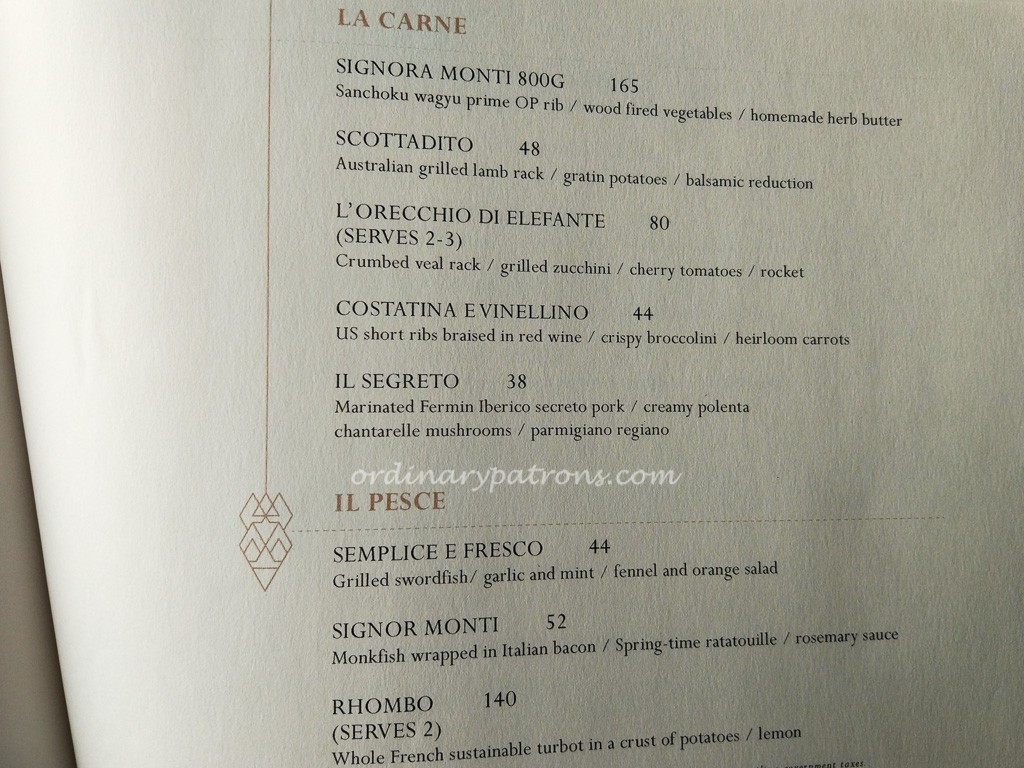 Monti Restaurant Menu