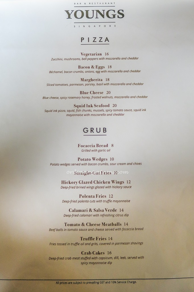 Menu YOUNGS Bar & Restaurant The Oval @ Seletar Aerospace Park