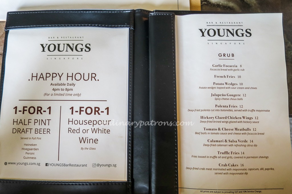 YOUNGS Bar & Restaurant Menu