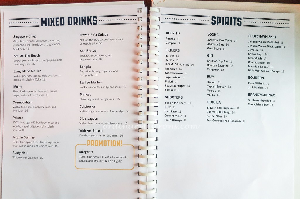 Brewerkz drinks menu