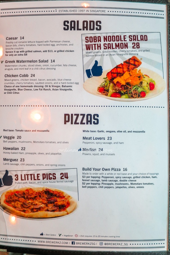 Menu of Brewerkz Singapore
