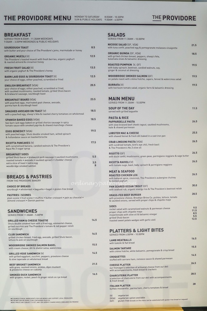 The Providore Downtown Menu 