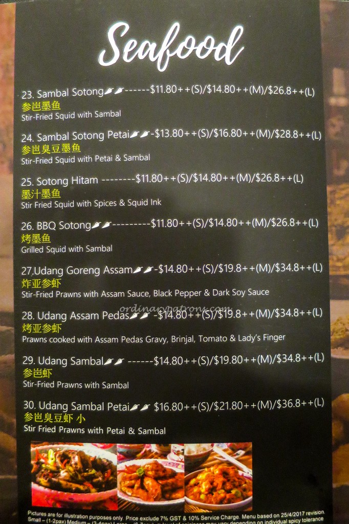 Chilli Padi Nonya Restaurant Menu