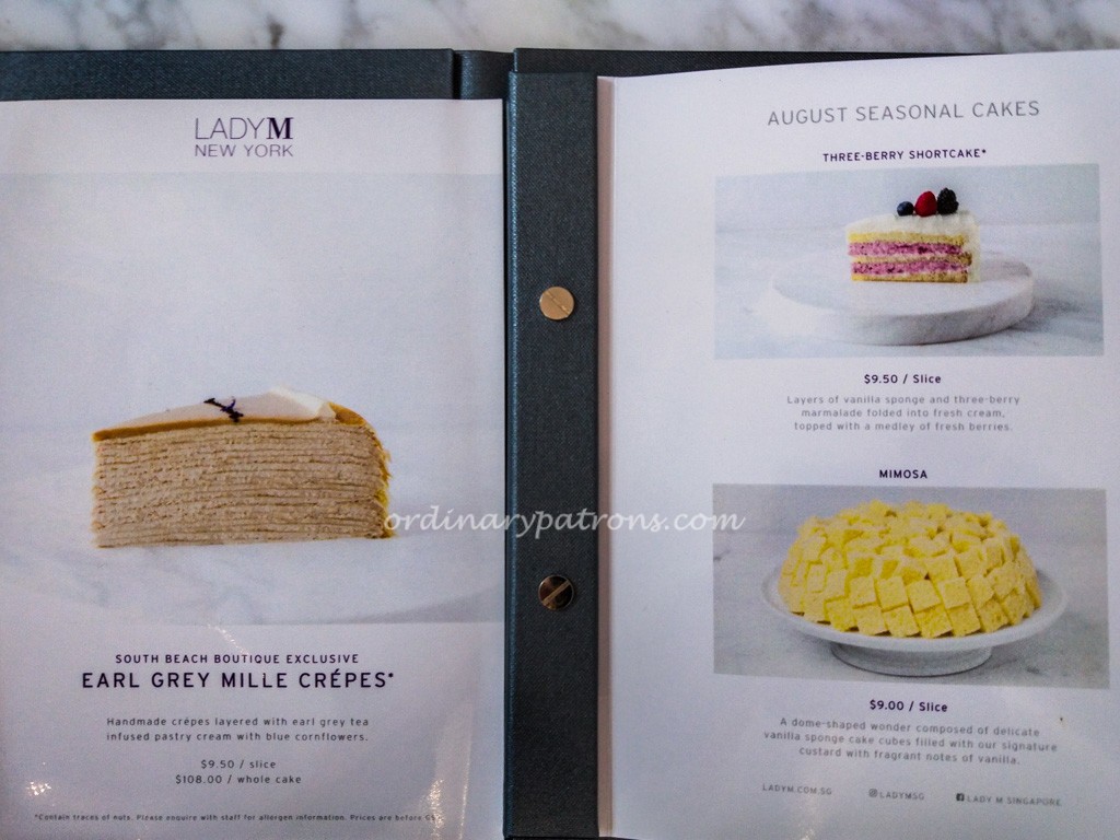Menu of Lady M at South Beach Singapore