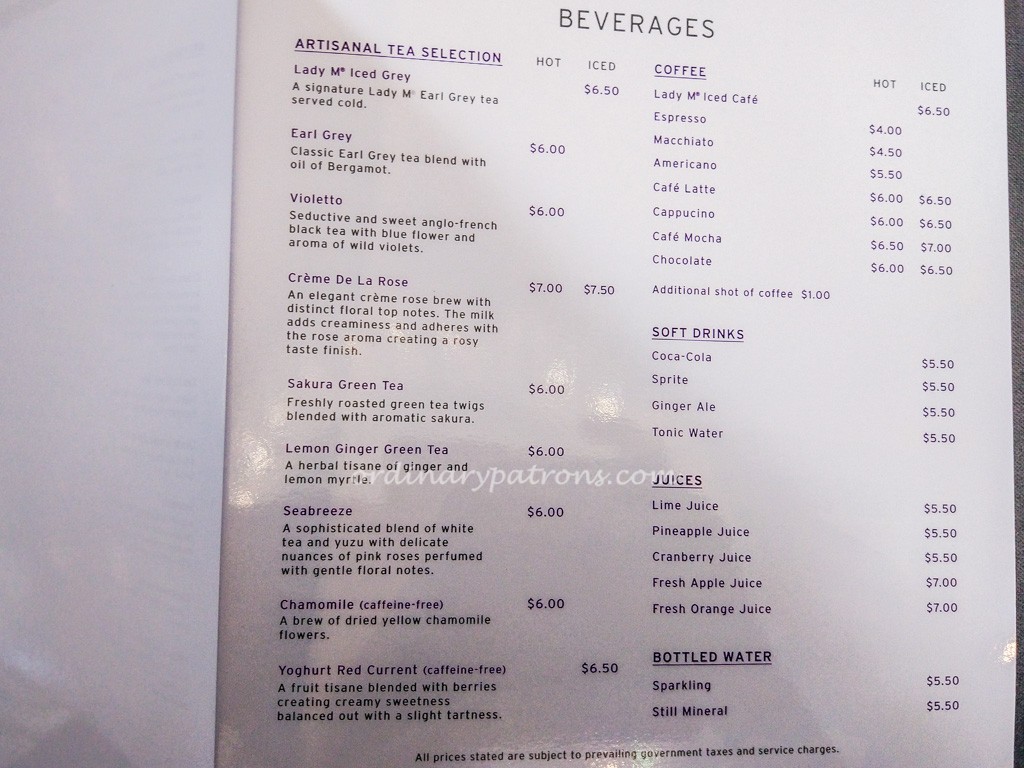 Lady M Menu
