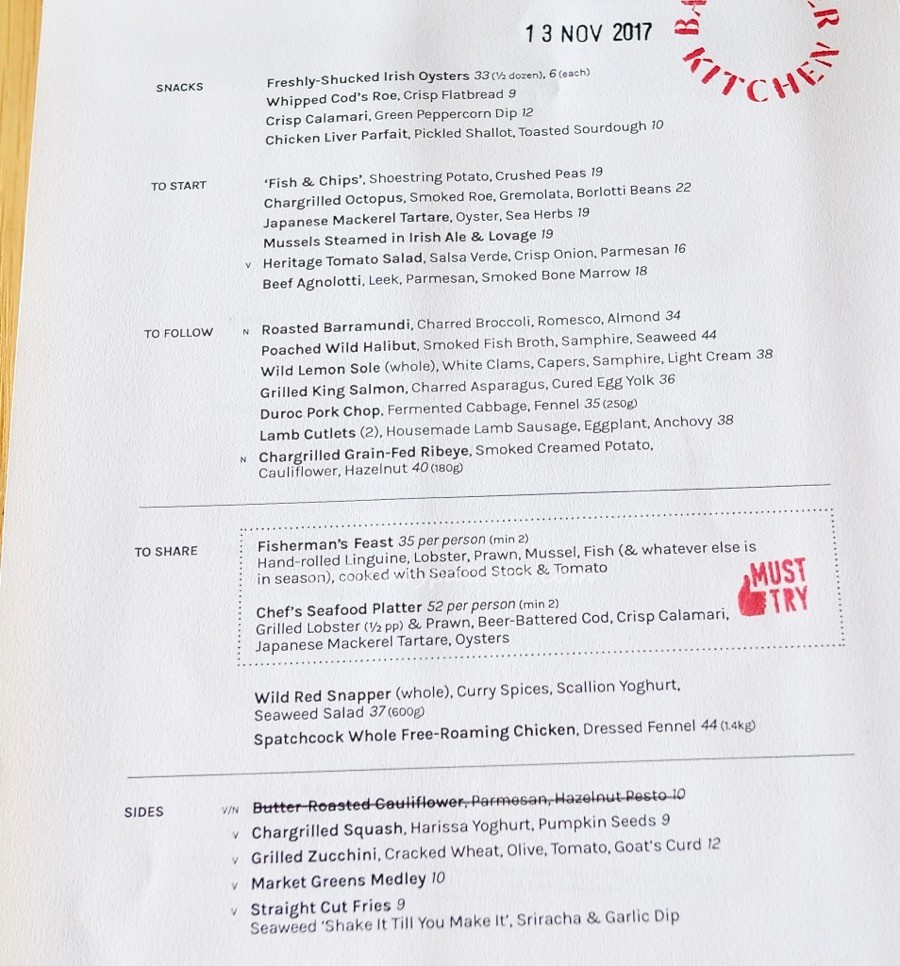 Bayswater Kitchen Singapore Menu