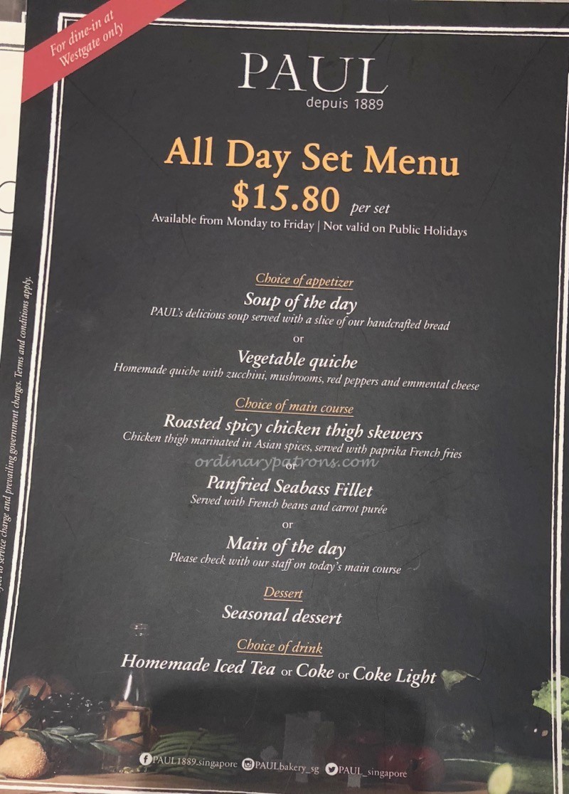 Paul Westgate set lunch