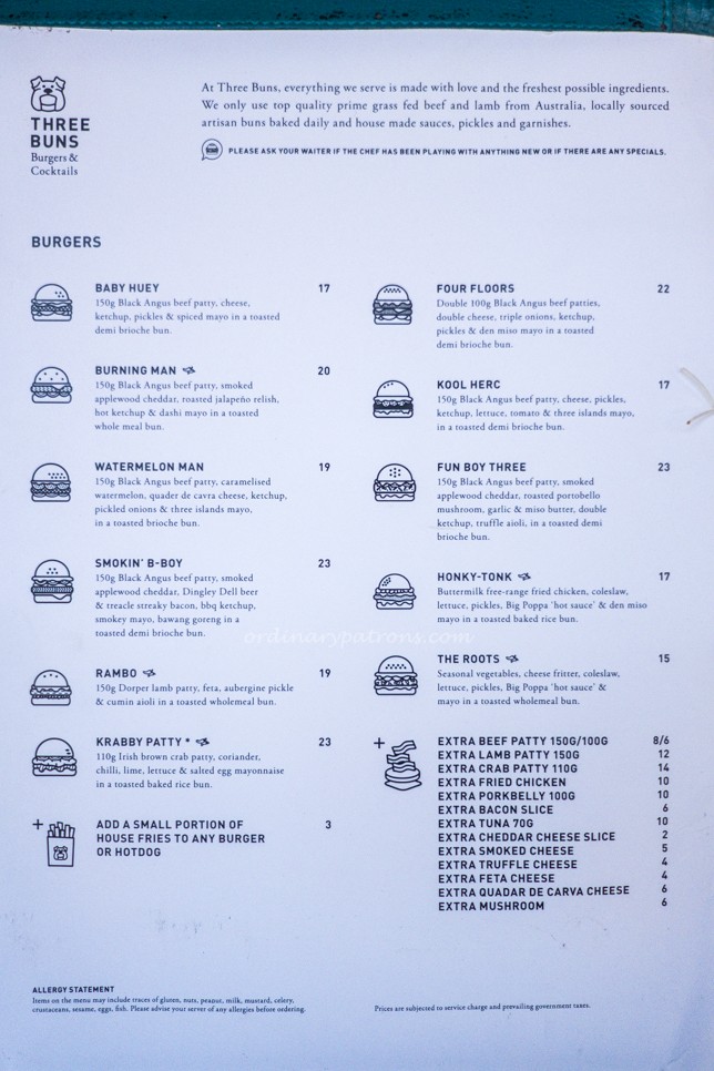 Three Buns Burgers & Cocktails Menu