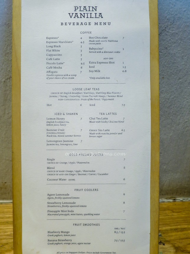 lain Vanilla Tiong Bahru Menu