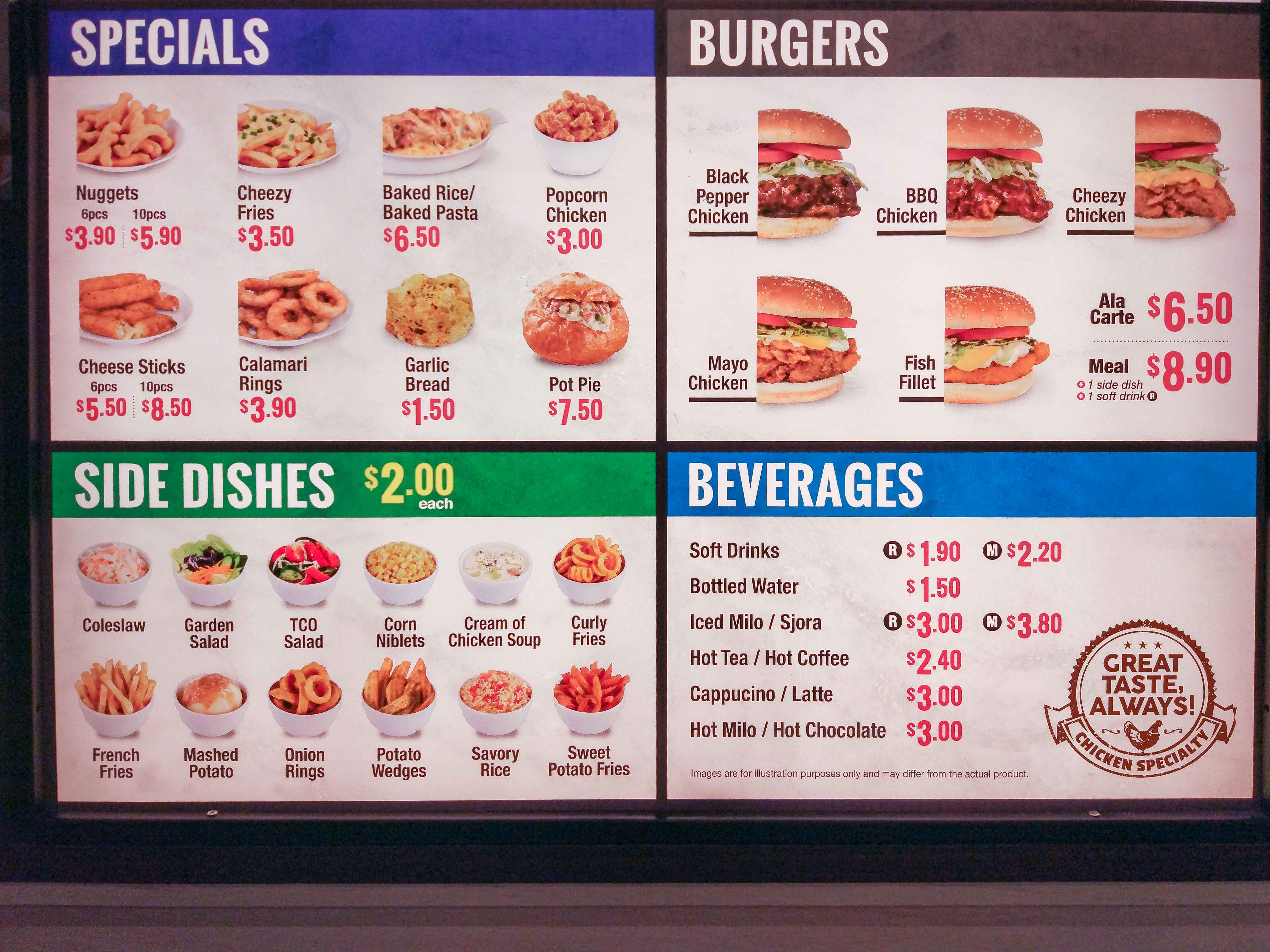 Singpost Centre Chic-a-boo menu