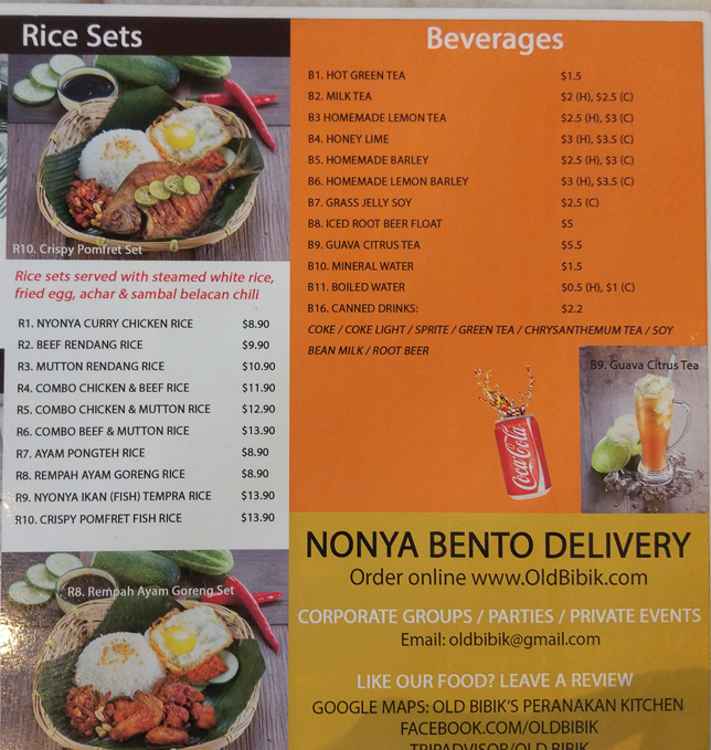 Old Bibik's Menu