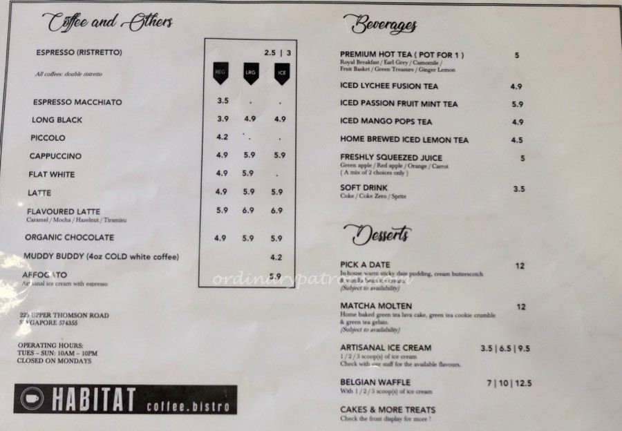 Habitat Coffee Menu