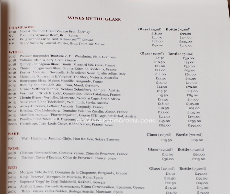Wine List of Dinner by Heston Blumenthal